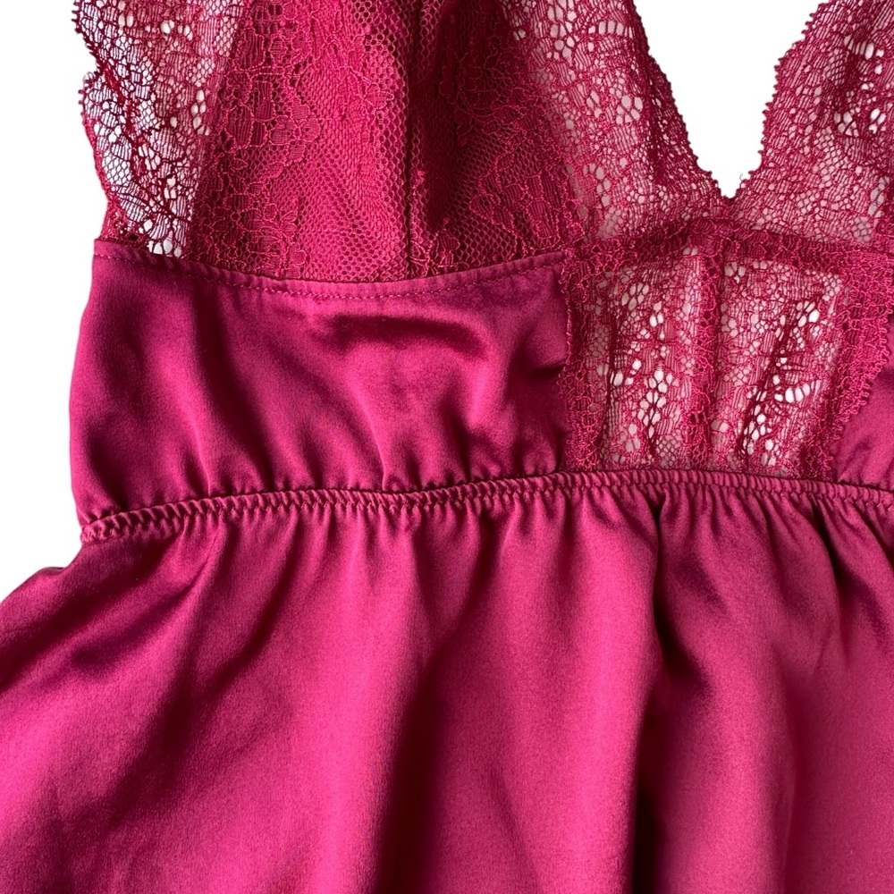VICTORIA'S SECRET LACE SILK SATIN BABYDOLL CAMI TOP LINGERIE  WOMENS S MAROON - Picture 7 of 16